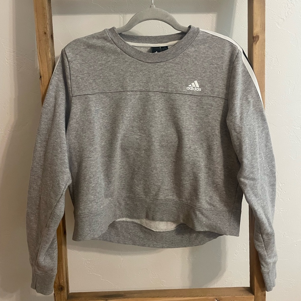 Grey Adidas Long Sleeve Pullover Crewneck Sweatshirt Size Medium